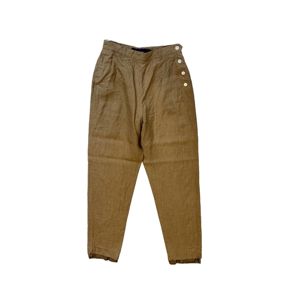 Ralph Lauren Vintage Purple Label Women Size 8 Button Linen Pants Light Brown